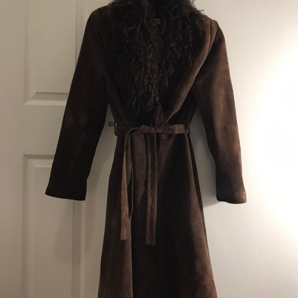 Marvin Richards Genuine Leather Brown Belted Coat